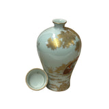 Oriental White Porcelain Golden Tree Horses Graphic Delicate Art Jar JK290S