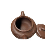 Vintage Brown Round Heart Shape Scroll Pattern Zisha Clay Teapot Art Display JK300S