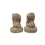 Pair Rustic Chinese Wood Foo Dog Lion Round Base FengShui Figures JK310S