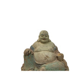 Fade Color Rustic Wood Sitting Happy Laughing Buddha Statue JK312S