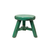 Rustic Distressed Teal Green Round Top Tri-Legs Small Short Stool Table Stand JK322S