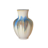 Blue Light Brown Tan White Strips Ceramic Round Large Vase Jar ws3283S