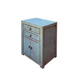 Distressed Marks Gray Blue 2 Drawers End Table Nightstand ws4477S