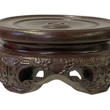 3.75" Oriental Motif Brown Wood Round Table Top Stand Riser ws3293S