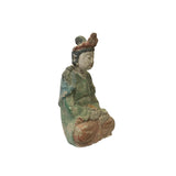 Rustic Wood Sitting Bodhisattva Kwan Yin Green Dress Buddha Statue ws3244S