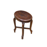 Vintage Oriental Oval Brown Cross 4 Legs Wood Stool ws4905S