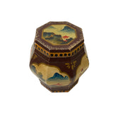 Small Chinese Vintage Wood Octagon Brown Scenery Box Display ws3233S