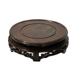 7.5" Oriental Brown Open Motif Wood Round Table Top Display Stand Riser st1044BS
