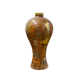 Chinoiseries Golden Graphic Brown Lacquer Vase Jar Shape Display ws3351S
