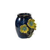 Navy Blue Glaze Dimensional Yellow Flower Holder Pot Vase ws3371S