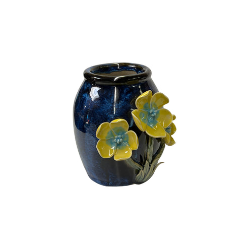blue and yellow plant pots Navy Blue Glaze Dimensional Yellow Flower Holder Pot Vase ws3371S – Golden Lotus Antiques