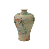 Vintage Chinese Crackle Beige Color People Graphic Porcelain Vase ws3430S