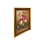Oil Paint Canvas Art Pink White Blossom Roses Gold Color Frame Painting ws3453S