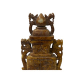 Chinese Brown Color Stone Carved Dragons Flat Jar Display Art ws3469S