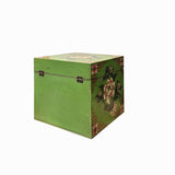 Chinese Distressed Green Lotus Flower Graphic Square Shape Box ws3495S