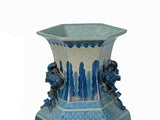 Vintage Chinese Off White Blue Flower Graphic Hexagonal Porcelain Vase ws3533S
