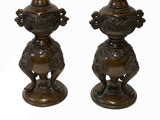 Pair Vintage Fine Bronze Round 3 Legs Lion Heads Accent Candle Holders ws3534S