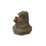 Rustic Chinese Iron Foo Dog Lion on Octagonal Base FengShui Figure ws3541S