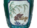 Asian Round Turquoise Green Flower Bird Fish Motif Clay Garden Stool Table ws3544S