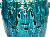 Asian Green Turquoise Glaze Round Lotus Pattern Ceramic Garden Stool Table ws3556S