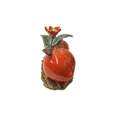 Ceramic Orange Red Double Peach w Leaf Flower Display Art Figure ws3579S