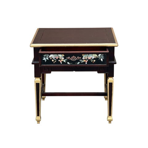 Vintage Chinese Rectangular Color Stone Flower Inlay Accent Side Table ws3583S