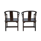 Pair Chinese Around Horseshoes-Back Brown Stain Armchairs ws3584S
