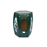 Asian Hexagon Green Open Window Flower Bamboo Motif Clay Garden Stool Table ws3591S