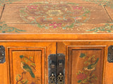 Chinese Distressed Orange Flower Graphic End Table Nightstand ws3592S