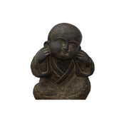 Oriental Gray Stone Little Lohon Monk Covering Ears Statue ws3627S