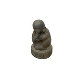 Oriental Gray Stone Little Lohon Monk Covering Mouth Statue ws3633S