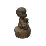 Oriental Gray Stone Little Lohon Monk Playing GoChess Statue ws3634S