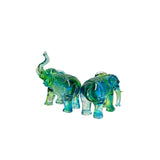Pair Green Crystal Glass Fengshui Fortune Trunk Up Elephant Statues ws3641S