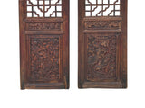 Pair Chinese Vintage Restored Wood Brown Flower Carving Wall Hanging Art ws3648S