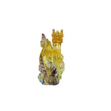 Chinese Orange Yellow Crystal Glass Dragon w Ball on Wave Figure ws3652S