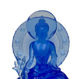 Blue Crystal Glass Lotus Cross Leg Sitting Amitabha Shakyamuni Buddha ws3657S