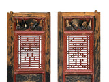 Pair Vintage Chinese Red Black Fujian Style Carving Wood Wall Door Panels ws3659S