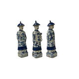 12.5" Chinese Blue White 3 Standing Ching Qing Emperor Kings Figure Set ws3710S