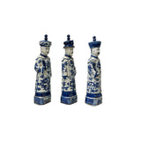 15.5" Chinese Blue White 3 Standing Ching Qing Emperor Kings Figure Set ws3724S