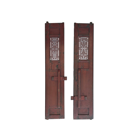 Pair Vintage Chinese Brown Fujian Style Carving Wood Wall Door Panels ws3740S
