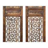Pair Oriental Bats Floral Geometric Pattern Tall Wood Door Panel Screen ws3771S