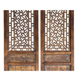 Pair Oriental Bats Floral Geometric Pattern Tall Wood Door Panel Screen ws3772S