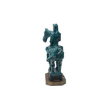 Vintage Distressed Dark Green Glaze Ceramic Soldier Riding Horse Figure ws3781S