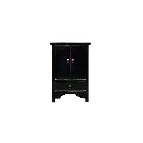 Oriental Style End Table Nightstand with a Gloss Black Lacquer Surface ws3788S
