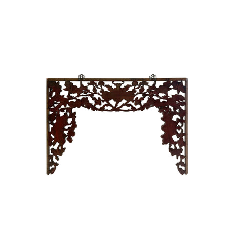 Chinese Vintage Golden Relief Flower Carving Arch Shape Wood Wall Art ws3790S