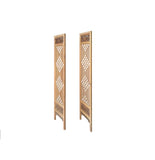 Oriental Geometric Pattern 4 Light Tan Wood Panel Floor Screen Set ws3805S
