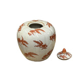 Oriental White Base Orange Goldfish Graphic Pumpkin Shape Porcelain Round Jar ws3850S