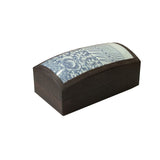 Chinese Old White Base Blue Scroll Flowers Porcelain Brown Wood Box ws3880S