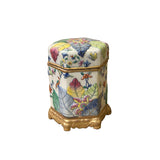 Chinese Oriental Porcelain Flowers Graphic Hexagonal Display Urn Jar ws3892S