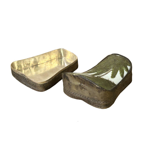 Chinese Old White Base Green Leaf Graphic Porcelain Art Pewter Box ws3898S Chinese Old White Base Green Leaf Graphic Porcelain Art Pewter Box ws3898S